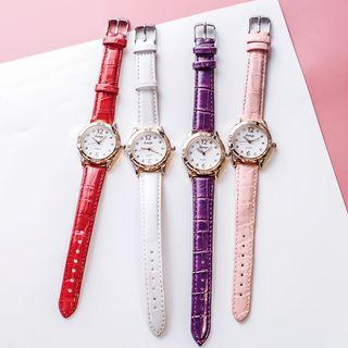 Set: Embellished Retro Strap Watch + Triangle Open Bangle