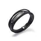 Simple Personality Plated Black Geometric 316l Stainless Steel Multi-layer Leather Bracelet Black - One Size