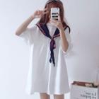 3/4-sleeve Sailor Collared Mini Dress