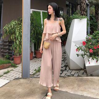 Set: Layered Camisole Top + Cropped Wide-leg Pants