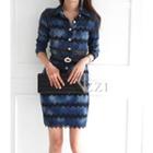 Set: Zigzag-pattern Blouse + Pencil Skirt