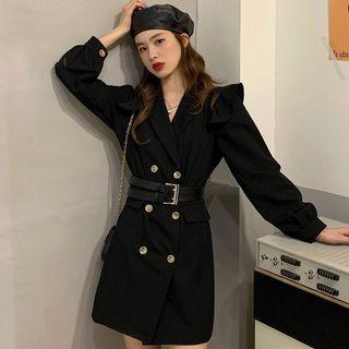 Long-sleeve Ruffle Trim Double-breasted Mini Blazer Dress
