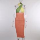 Halter-neck Color Block Mini Sheath Dress