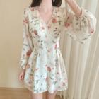 V-neck Flared Floral Chiffon Playsuit