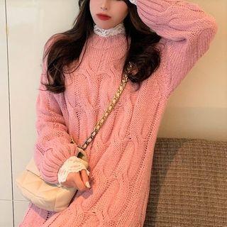 Lace Top / Cable Knit Sweater Dress