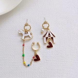Circus Faux Pearl Asymmetrical Alloy Earring 1 Pair - Asymmetric - Gold & White & Coffee - One Size