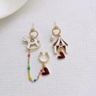 Circus Faux Pearl Asymmetrical Alloy Earring 1 Pair - Asymmetric - Gold & White & Coffee - One Size