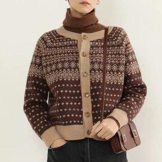 Pattern Round Neck Cardigan