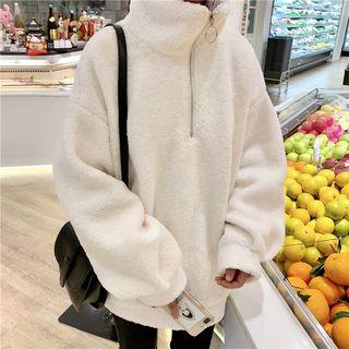 Half-zip Stand Collar Fleece Pullover As Shown In Figure - One Size
