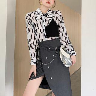 Faux Pearl Chained Midi A-line Skirt