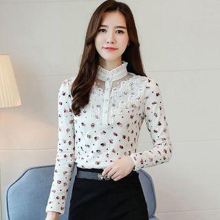 Lace Panel Print Long-sleeve Top