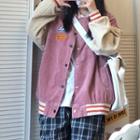 Two Tone Corduroy Baseball Jacket / Plaid Wide-leg Pants