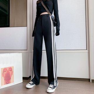 High-waist Striped Straight-cut Sweatpants