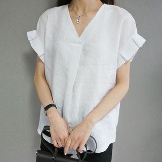 Linen V-neck Bow-back Top