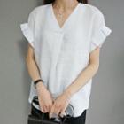 Linen V-neck Bow-back Top