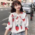 Bell-sleeve Strawberry Print Blouse Top - Strawberry - One Size