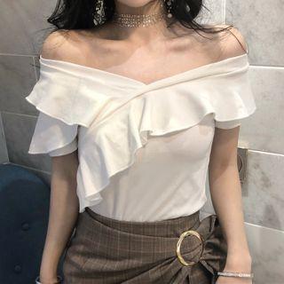 V-neck Ruffled Short-sleeve Top