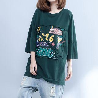3/4-sleeve Graphic Print T-shirt