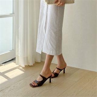 Square-toe Cutout Flared-heel Sandals