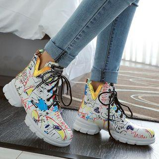 Print Lace Up Short Boots