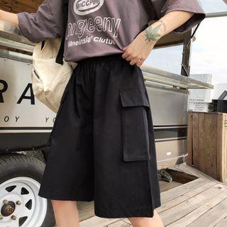 Band-waist Pocket-side Wide-leg Shorts