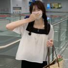Short-sleeve Square Neck Two-tone Blouse