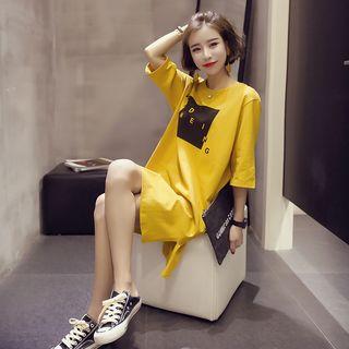 3/4-sleeve Print Mini T-shirt Dress