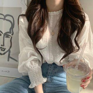 Ruffle Trim Lace Blouse White - One Size