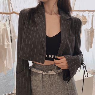 Striped Single-button Cropped Blazer