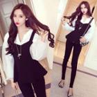 Set: Puff-sleeve Blouse + Ruffle Camisole