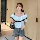 Cold-shoulder Ruffled Short-sleeve Blouse