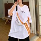 Lettering Oversize Elbow-sleeve T-shirt With Belt Bag
