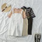 Set: Short-sleeve Striped T-shirt + Plain Jumper Shorts