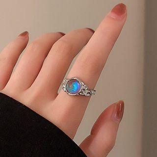 Rhinestone Open Ring Ring - Moon Stone - Silver - One Size