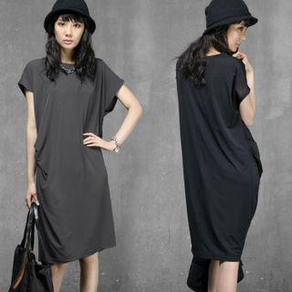 Round-neck Shirred-trim T-shirt Dress