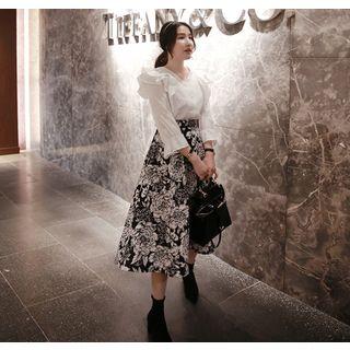 Floral Pattern Midi Flare Skirt