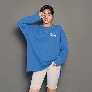 Slit-side Lettered Cotton T-shirt
