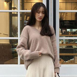 V-neck Sweater 8235# - Light Coffee - One Size