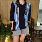 Short-sleeve Striped Loose-fit Knit Top