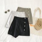 Asymmetric Faux-leather Buttoned Mini Skirt
