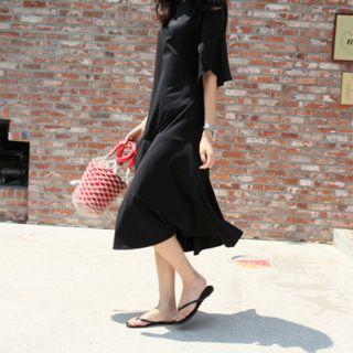 Slit-sleeve Ruffled Long Dress