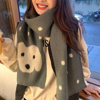 Bear Print Scarf Gray - One Size
