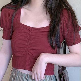 Square Neck Short-sleeve Crop T-shirt