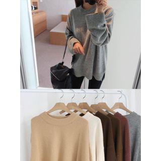 Dip-back Colored Wool Blend Sweater