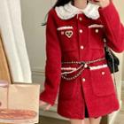 Lace Collar Button-up Coat Red - One Size
