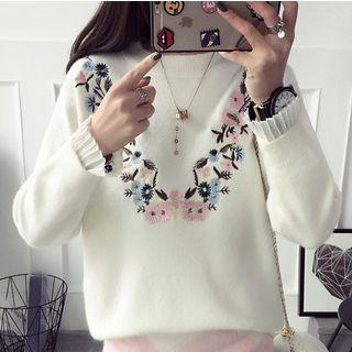 Mock Two-piece Embroidered Knit Top