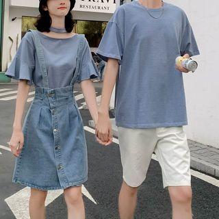 Couple Matching Short-sleeve T-shirt / Mini A-line Suspender Skirt / Shorts / Set