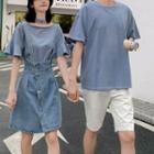 Couple Matching Short-sleeve T-shirt / Mini A-line Suspender Skirt / Shorts / Set