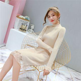 Mock-two Piece Ribbed Knit Dress
