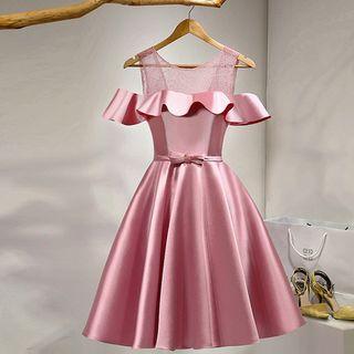 Lace Panel Frilled Trim Cocktail Dress